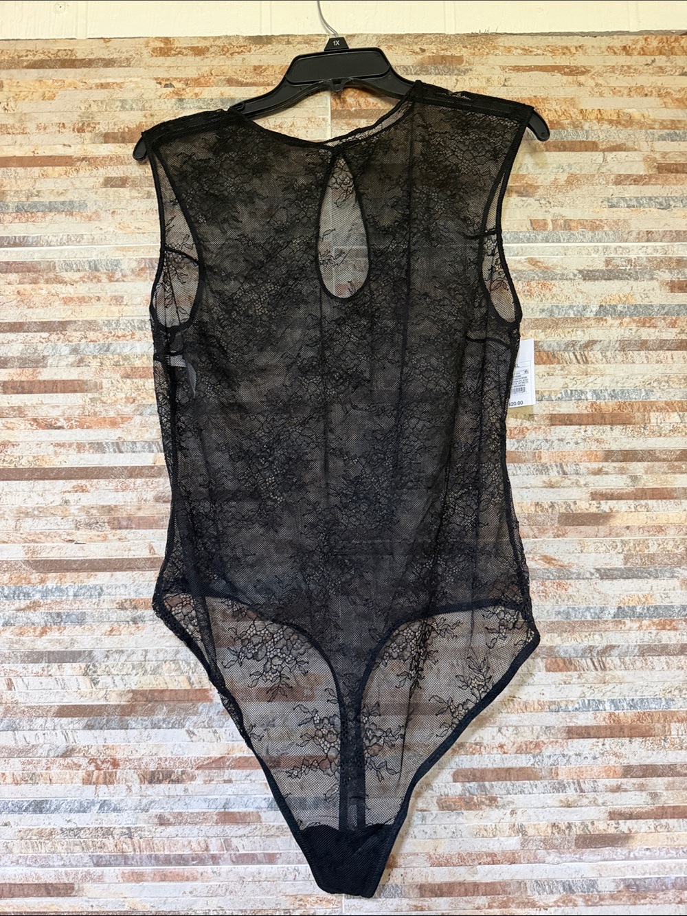 Auden Black Sheer Lace Sleeveless Keyhole Bodysuit